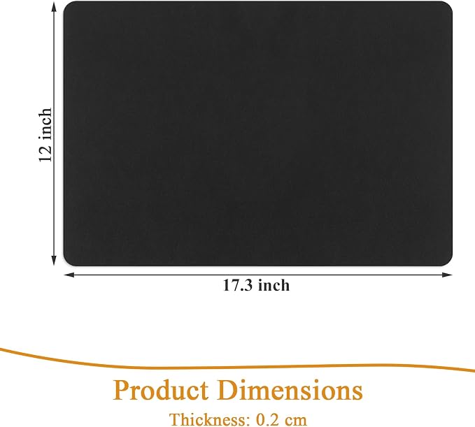 SHACOS Placemats Set of 6 Faux Leather Waterproof Leakproof Wipeable PU Non-Slip Vinyl Place Mats Heat Resistant Table Mats for Kitchen Dining Table Indoor Outdoor, Black