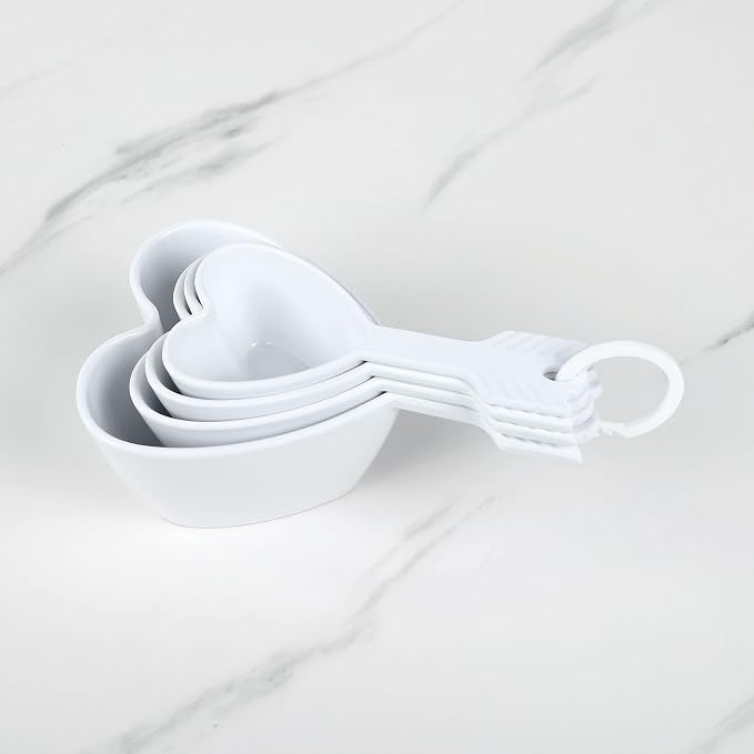 UP 4-Piece Heart Melamine Measuring Cups Set, Professional Nesting Baking and Cooking Tools for Liquid and Dry Ingredients, White