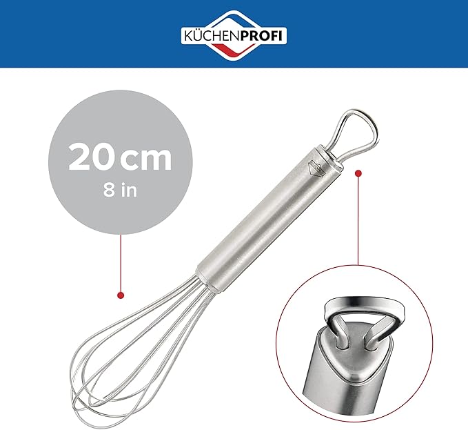 Küchenprofi Stainless Steel Whisk, Hand Whisk for Eggs, Batter, and Dough, Metal Whisk for Kitchen Use, 8 Inches
