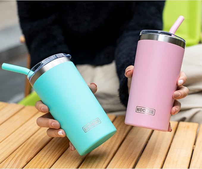 koodee 12 oz Tumbler with Lid and Straw-Stainless Steel Double Wall Vacuum Insulated Tumbler Water Cup for Women (Pink-Purple)