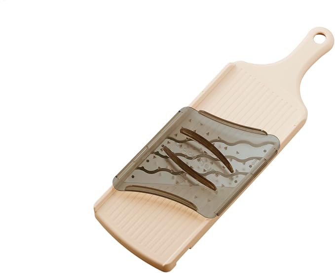 Arnest Japanese Cabbage Slicer Mandoline, 3-Blade Triple Wave Ultra-Thin Shredder for Tonkatsu-Style Slaw, Stainless Steel Wave Blades, Safety Holder, Easy-Rinse Clean, Compact Beige, Made in Japan