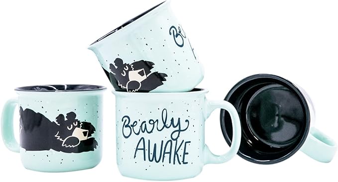 Lazy One Novelty Mugs, Funny Gift Mug for Family, Friends, or Coworkers in your Office, Set of 4, Bearly Awake