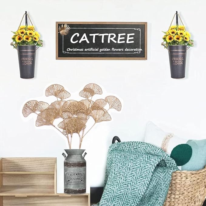 Christmas Artificial Plants Decoration 26" Tall, CATTREE Fake Plastic Golden Apricot Leaves Simulation Ginkgo Leaf Grass for Wedding Party Indoor DIY Home Office Table Centerpieces Decor Gold - 2 Pack