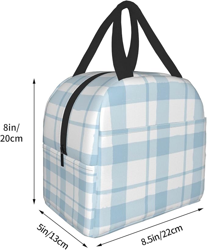 Lunch Bag Plaid Blue Check Insulated Lunch Box Cooler Tote for Adults Kid Girl Women Work Office School Picnic Beach Reusable Lunchbox Over 3 Years Old