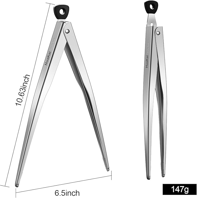 12-inch Locking Stainless Steel Kitchen Tongs | multi-function Grill Tongs, Heat-Resistant up to 600°C, Precision Serrated Tip Design, For Steaks, Bread, Pizza, Salads