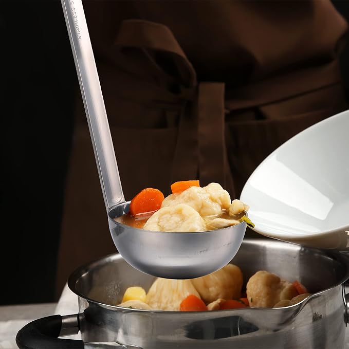 Cunhill 5 Pcs Soup Ladles Stainless Steel Serving Ladles with Long Handle for Serving, Cooking, Stirring, Portioning Kitchen Restaurant Accessories(3 oz)
