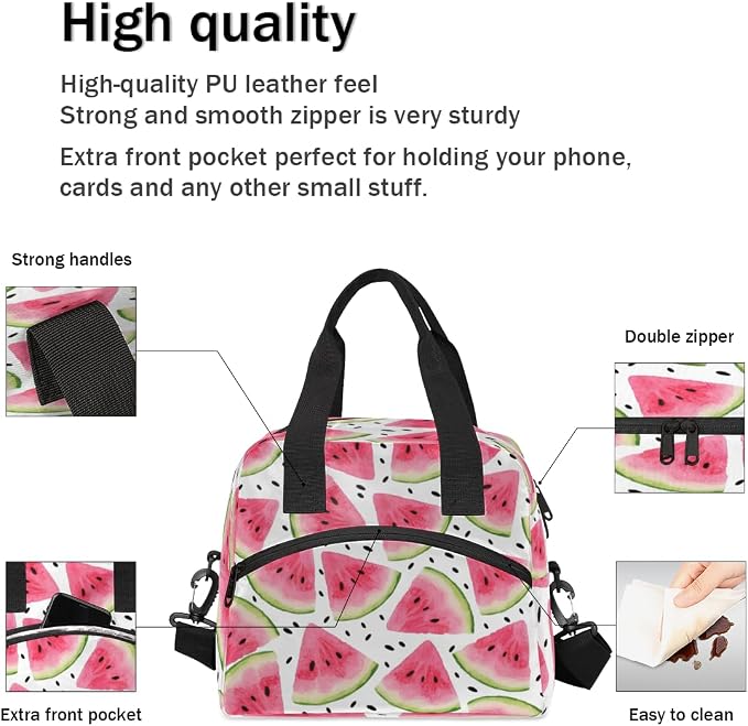 Watermelon Insulated Lunch Bag for Women Men Reusable Lunch Box Cooler Bag Large Leakproof Lunch Tote with Adjustable Shoulder Strap for Adult Work Picnic Camping Beach Office