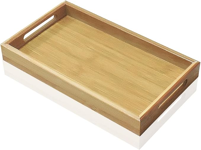 Bamboo Serving Tray with Handles, 11x7.5 Inch Rectangular Breakfast Tray for Eating on Couch or Bed, Modern Decorative Coffee Table Trays for Serving Food, Drink and Fruit