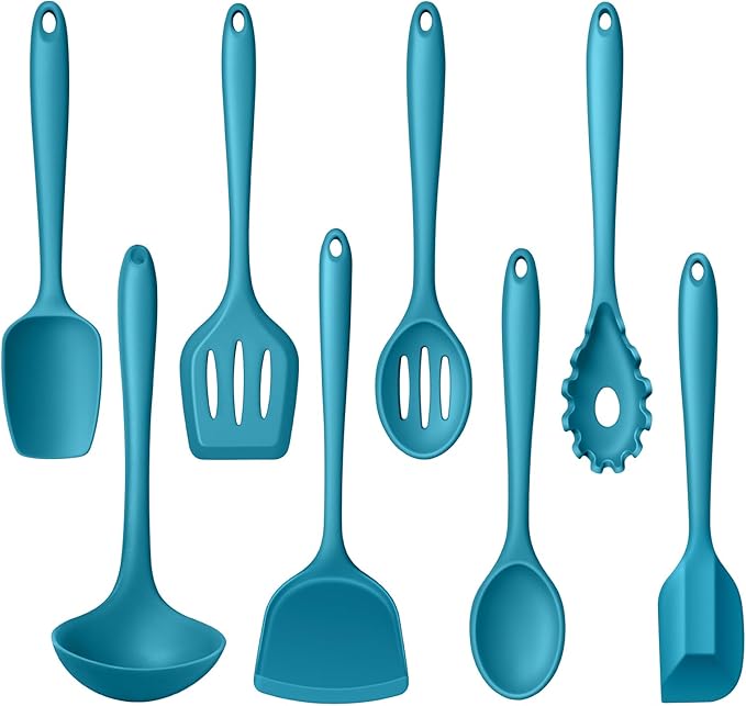 LIANYU 8Pcs Kitchen Utensils Set, Heat Resistant Spatula Set, Cooking Tools Gadgets for Nonstick Cookware, Includes Silicone Spatula, Ladle, Spoon Turner, Dishwasher Safe, Blue