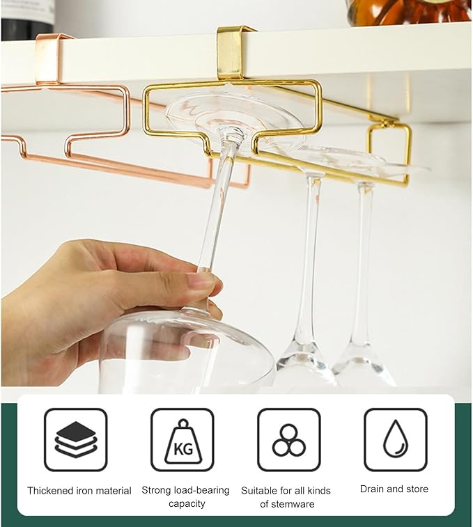 Wine Glass Rack, Storage Hanger Under Cabinet Stemware Rack, Heavy Duty Metal Hanging Wine Glass Rack, Industrial Wine Glass Rack, For Shelf Kitchen Bar Decor (Color : Brown)
