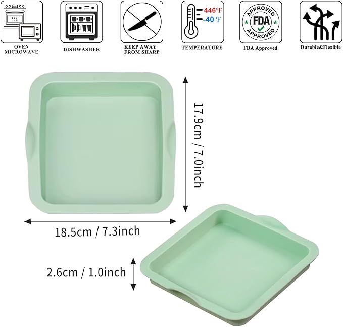 QELEG 4Pcs Square Shaped Cake Pans,6 inch Silicone Pancake Mold,layer Cake Pan Sets for Jumbo Whoopie Pie, Vegetable Pancakes, Taco Shells, Pizza Crust, Omelet, and Resin Craft(Square)