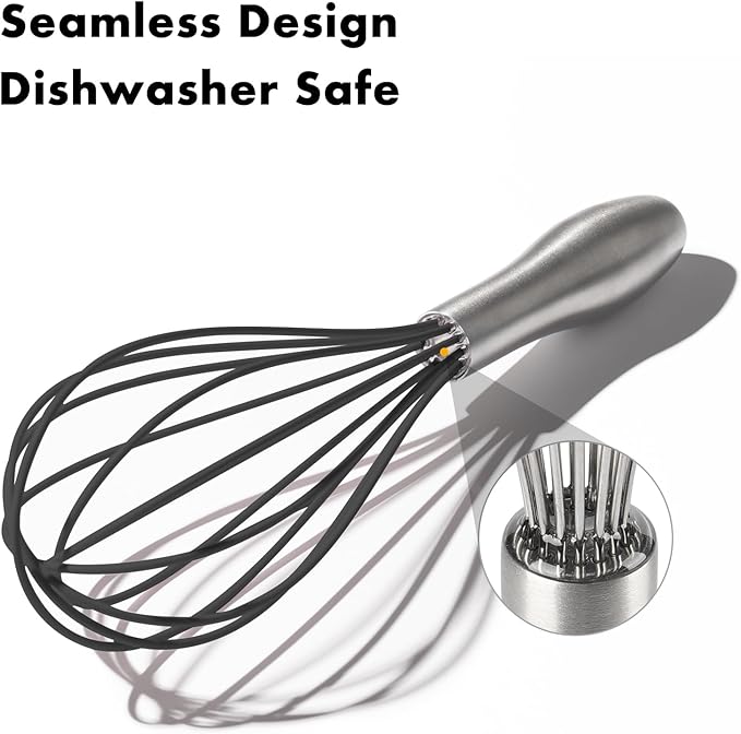 OYV 10-Inch Black Silicone Whisk, Heat Resistant 480°F Kitchen Whisk with Stainless Steel Ergonomic Handle, Non-Scratch for Nonstick Cookware, Dishwasher Safe, Perfect for Blending, Cooking & Beating