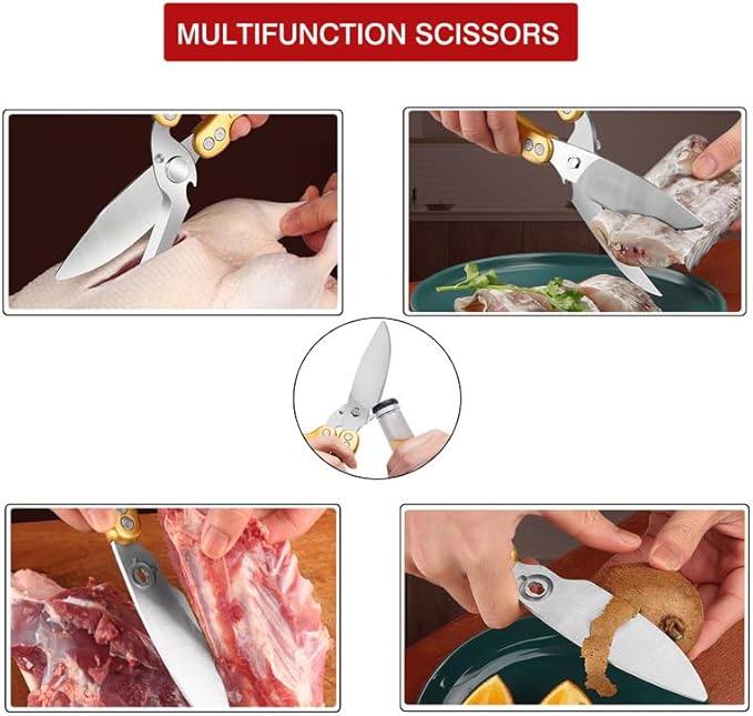 Kitchen Shears Heavy Duty Poultry Shears Meat Cutting Dishwasher Safe and Stainless Food Kitchen Scissors for Chicken Turkey Thanksgiving,Burgundy
