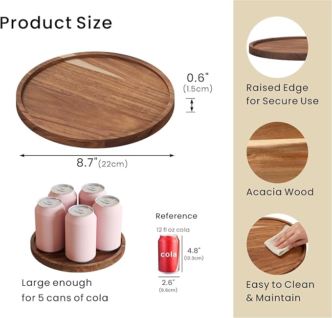 VERTORGAN Acacia Wood Serving Tray,8.7 Inch Decorative Trays Platter for Coffee Table,Living Room,Bar,Party,Mini Charcuterie Boards Cheese Board,Home Decor
