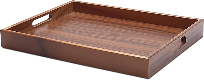 Wood Tray for Kitchen Counter, 12"x8"x1.5" Small Serving Tray with Handle for Ottoman, Coffee Table, Kitchen, Home Decor, Bathroom