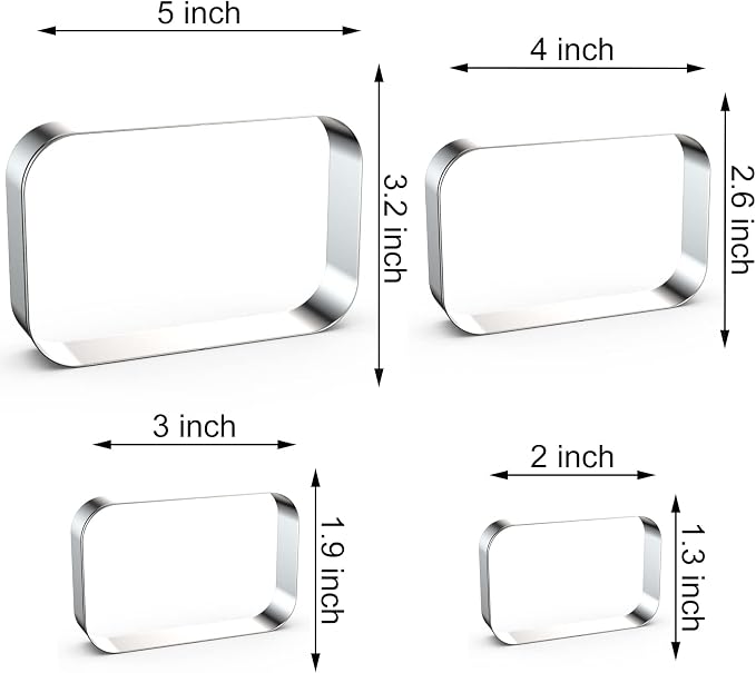 Rounded Rectangle Plaque Cookie Cutter Geometric Set for Baking - 5 Inch, 4 Inch, 3 Inch, 2 Inch - Geometric Frame Plaque Cookie Cutters Shapes Molds - Stainless Steel