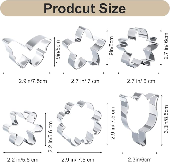 Flower Cookie Cutter Set 6Pcs Summer Flowers Cookie Cutters-Daisy, Tulip, Butterfly Biscuit Fondant Molds Stainless Steel Cookie-Cutters for Christmas DIY Baking Tool Party Favors