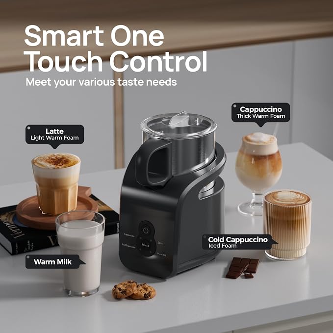 4-in-1 Milk Frother - Electric Steamer, Automatic Warm & Cold Cappuccino Foam Maker, 12.5oz Milk Warmer for Latte, Macchiato, Stainless Steel