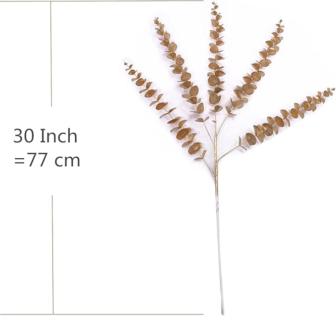 CATTREE Artificial Eucalyptus, Plastic Gold Plants Christmas Decorations Fake Shrubs Bushes for Indoor Home Table Centerpieces Hotel Hall Party Decor Wedding Planting Filler 30" Tall Golden 2 Pack