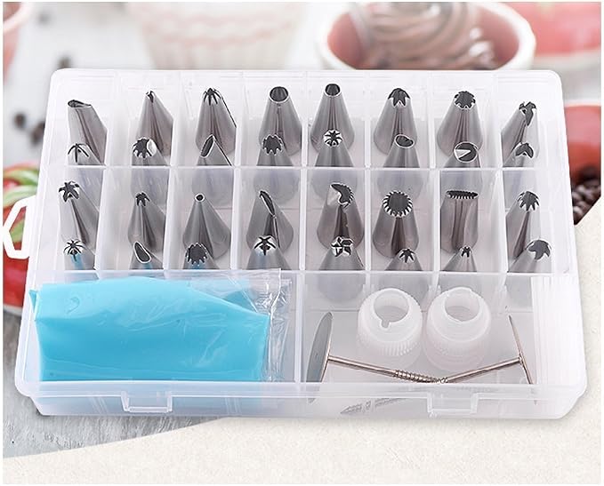 39PCS Piping Bags and Tips Set with Storage Case, Icing Tips, Large Piping Nozzles, Couplers, Silicone Pastry Bags, Flower Nails, Icing Smoother, Baking Decoration Tools for Cake Cookies