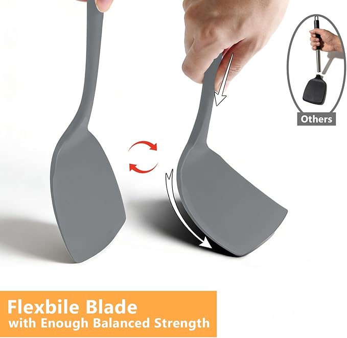 Silicone Spatula Turner Set, 600°F High Heat Resistant Spatulas for Cooking, BPA Free, Large Flexible Kitchen Utensils Flipping Eggs, Pancakes, Fish, Burgers, Dishwasher Safe (4 Pack, Gray)