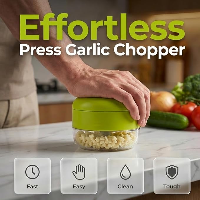 Mini Garlic Chopper & Press with Container, Manual Garlic Mincer Dicer, 3PCS