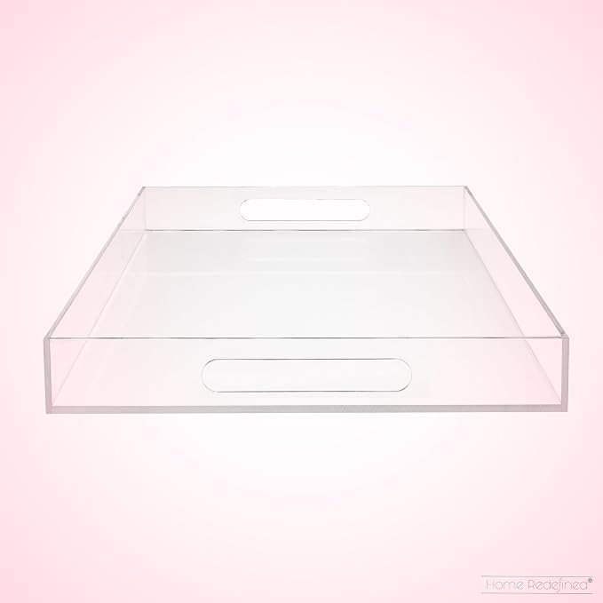 Modern Elegant 16"x12" Rectangle Acrylic Lucite Plastic Decorative Tray Clear Serving Tray with Clear Handles Food Fruit Display Makeup Perfume Storage for All Occasion's By Home Redefined