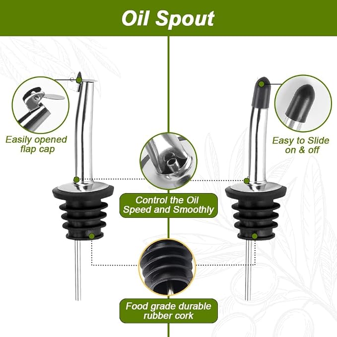 Olive Oil Dispenser Bottle, 2 Pcs Green Glass Oil Bottle for Kitchen, Oil and Vinegar Dispenser Set with Pourers and Funnel -17oz Green Olive Oil Bottle Dispenser