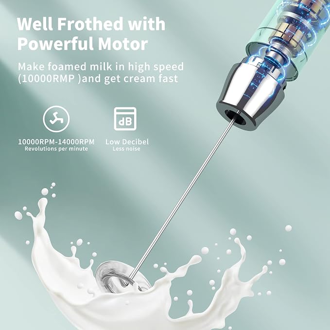 Maestri House Rechargeable Milk Frother, LunaFro NS 2-Speed Handheld Electric Foam Maker Waterproof Detachable Stainless Steel Whisk Drink Mixer Foamer for Lattes, Cappuccino, No Stand