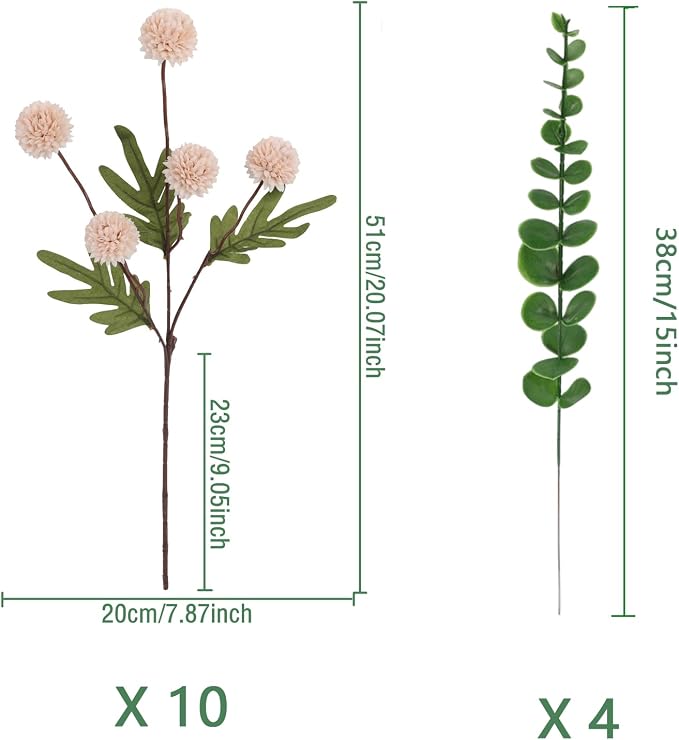 10pcs Faux Pink Kiku Flowers, 5 Heads Each Stem & 4 Branches Eucalyptus Stems, Artificial Small Mini Chrysanthemum Flowers for Aesthetic Room Decor, Floral Arrangements Centerpiece