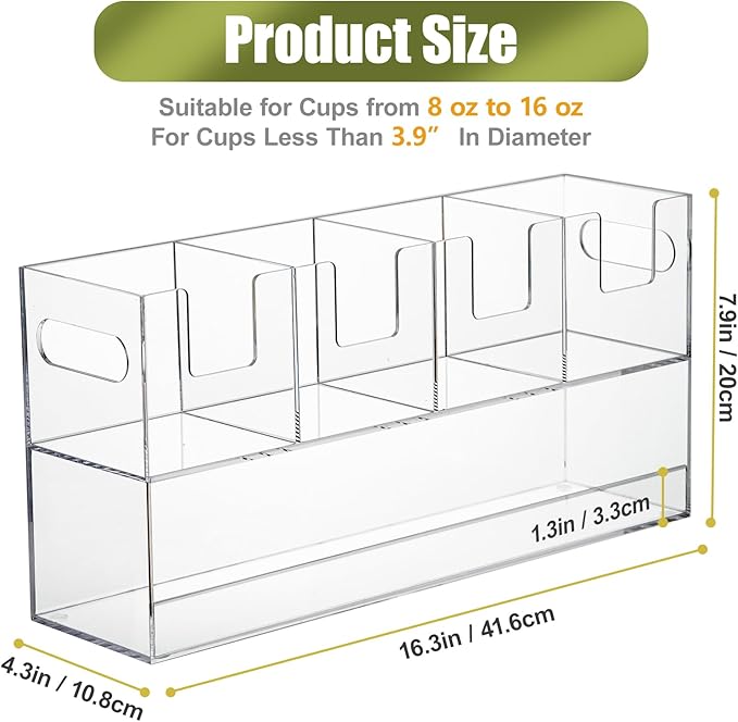 MYITYARD Cup Storage Organizer, Coffee Station Caddy, Clear Acrylic Cup and Lid Holder, Coffee Condiment Bar Accessories for Pods, Sugar, Creamer, Syrup, 5 Compartments
