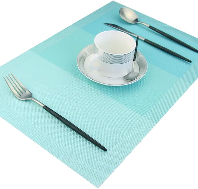 PIGCHCY Placemats 18 x12 inches Woven Vinyl Place Mats for Dining Table,Washable Easy to Clean Table Mats Non Slip Placemats Set of 4 (Teal)