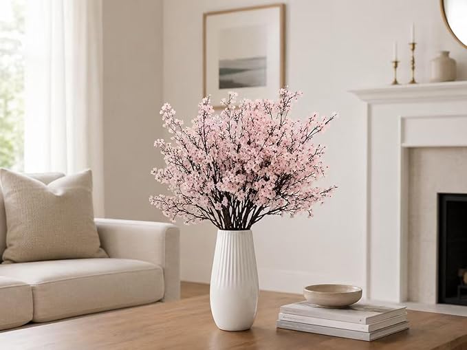 Mandy's Light Pink Artificial Baby’s Breath Flowers 6 Bundles Silk Gypsophila, 18.5 Inch European Style Modern Home Decor Centerpiece, Neutral Wedding Flower Arrangements
