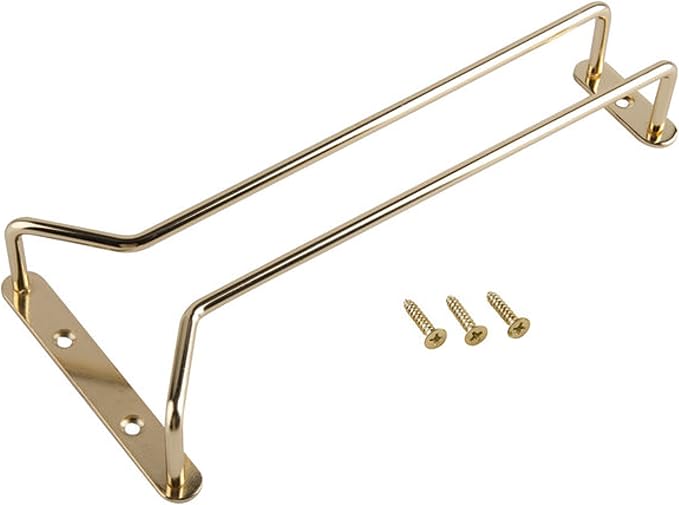 TrueCraftware- 10-Inch Wine Glass Rack Brass Finish Set of 2- Stemware Rack Wire Hanging Rack Under Cabinet Wine Stemware Holder Glass Storage Hanger Organizer for Kitchen and Bar