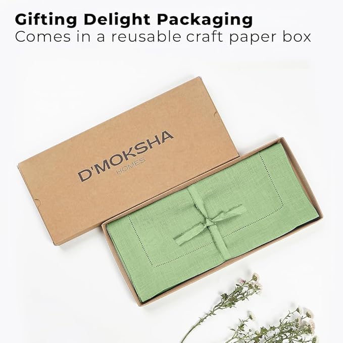 Signature Linen™ by D'Moksha Sage Green Table Runner 120 Inches Long, 100% Pure Linen, Hemstitch, 14 x 120 Inch Table Runner for Dresser, Dining- Summer, Father's Day