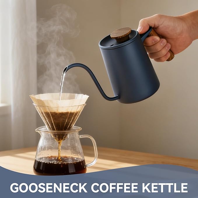 Gooseneck Coffee Kettle, 20oz Small Pour Over Coffee Kettle Stainless Steel Pour Over Drip Pot Stovetop Gooseneck Kettle 600ml Tea Pot with Long Narrow Spout for Tea Coffee (Blue)