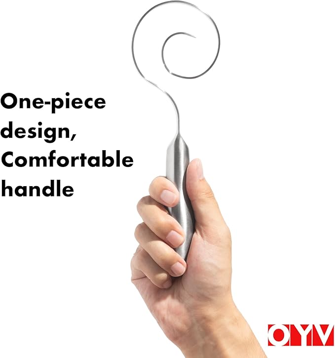 OYV Seamless Dough Whisk, 18/10 Stainless Steel Danish Dough Wisk, 9" Bread Whisk for Sourdough, Cookies, Pizza, Pastry, Dishwasher Safe Dough Hook