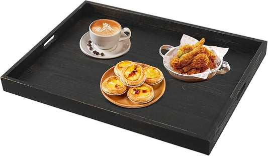 Noodle Board, 30x22in Pine Wood Stove Top Cover, Vintage Countertop Protector for 30" Stoves, Kitchen Serving Tray w/Cut-out Handles, Extra Workspace Sink Cover, Cutting Board Hold 44 lbs, Black
