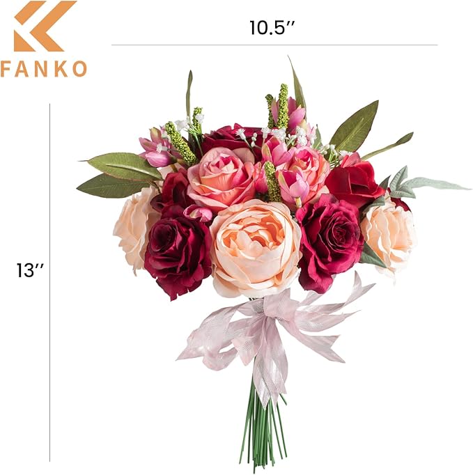 FANKO Artificial Flowers for DIY Bouquet, Burgundy Pink Champagne Faux Rose, Fake Flower Rose Peony for Vase, Floral Arrangement, Centerpieces, Wedding, Home Decor, Party Decoration