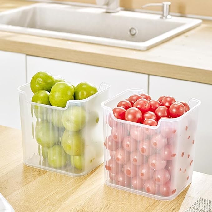 Crystal ClearFreezer Storage Bins,4 Pack Cleard Plastic Bins for Refrigerator and Pantry,Clear Plastic OrganizerBins with Handles,Stackable Kitchen Cabinet Organizer for Frozen Food,Meat & Veggies