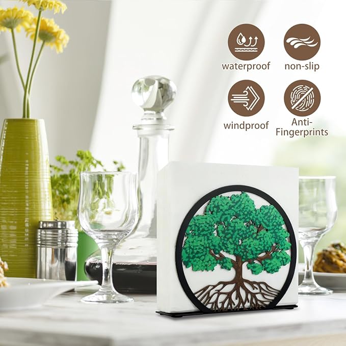 Modern Napkin Holder for Table Decor,Black Metal Napkin Dispenser fit Tissue Mail Bills Paper Towel Holder,Tree of Life Napkin Holders,Napkin Stand for Home Kitchen Dining Restaurant Cocktail