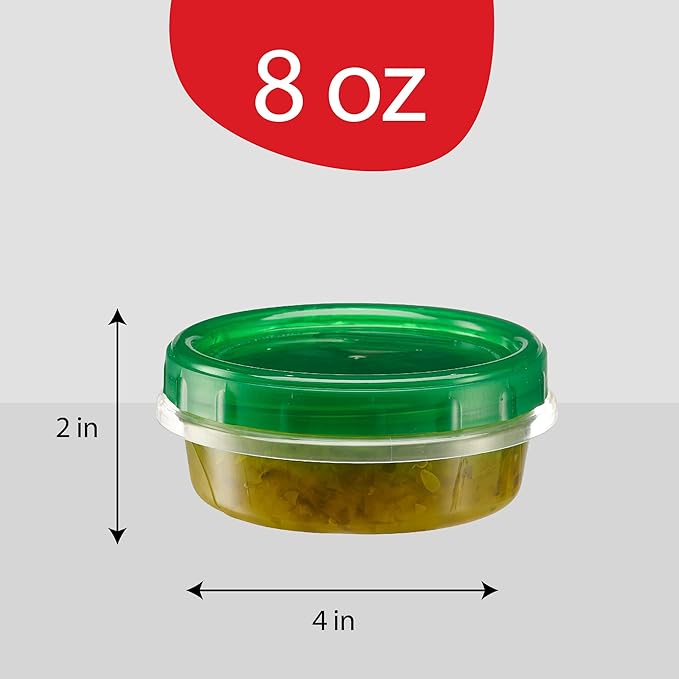 PLASTICPRO 12 Pack Twist Cap Food Storage Containers with Green Screw on Lid- 8 oz Reusable Meal Prep Containers - Freezer and Microwave Safe Green Plastic Food Storage