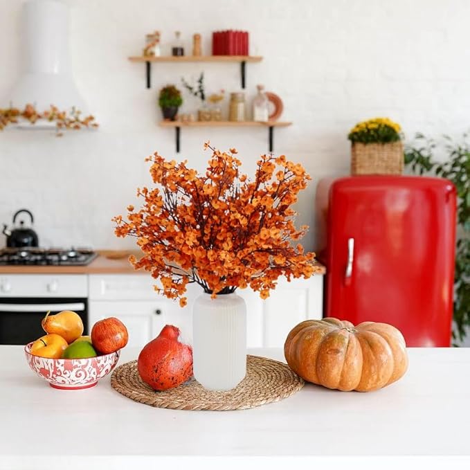 DoubleWood Caramel Silk Flowers, 10PCS Artificial Babys Breath Flowers, Fake Flowers Fall Stems Decoration Gypsophila Bouquets for Home Garden,Farmhouse Table Centerpieces (10, Caramel)