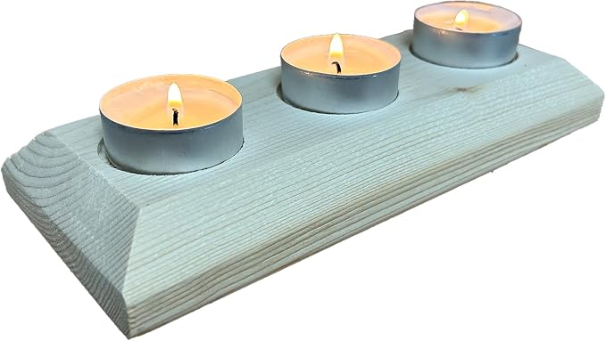 Wooden 3 Tea Light Candle Holder, 8 Inches (Natural Wood, Enlightened)