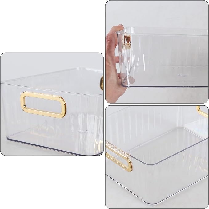 Clear Plastic Organizing Bins, Plastic Pantry Storage Baskets for Fridge, 6-Packs