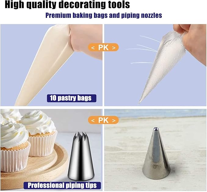 22Pcs Piping Nozzles Set, Stainless Piping Tip Set with 10 Pastry Piping Bags, Anti - Burst Cupcake Icing Bags, 2 Couplers, for Cake Decoration Cupcake Baking Cookie…