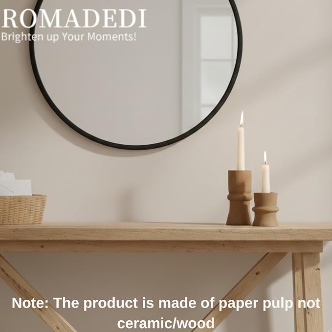 Romadedi Candlestick Holders Boho Decor: Taper Candle Holders Paper Mache for Living Room Modern Decorations Candle Stick Dining Table Centerpiece Fireplace Home Decoration Brown
