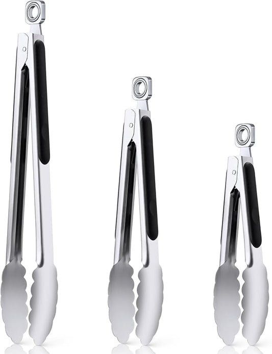 Kitchen Tongs for Cooking - 7 Inch & 9 Inch & 12 Inch Heat Resistant Stainless Steel Grilling Tong Grill Tong Metal Tongs for Cooking, Grilling, BBQ/Barbecue, Food (7+9+12 inch)