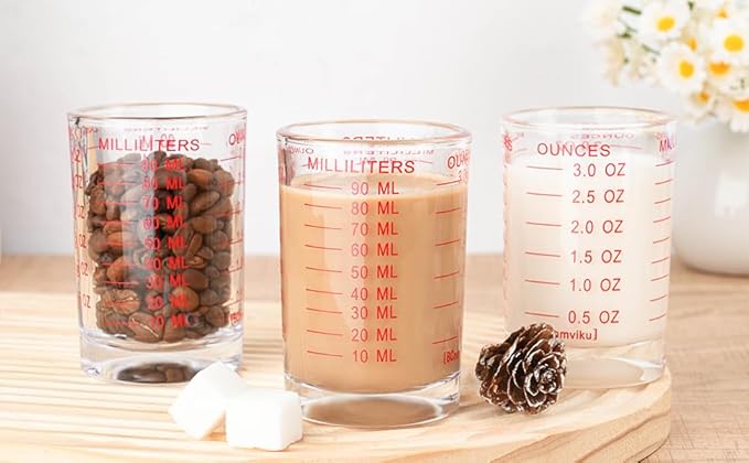 2 PACK Measuring Cup Shot Glass 3 Ounce/90ML Liquid Heavy Glass Red Scale