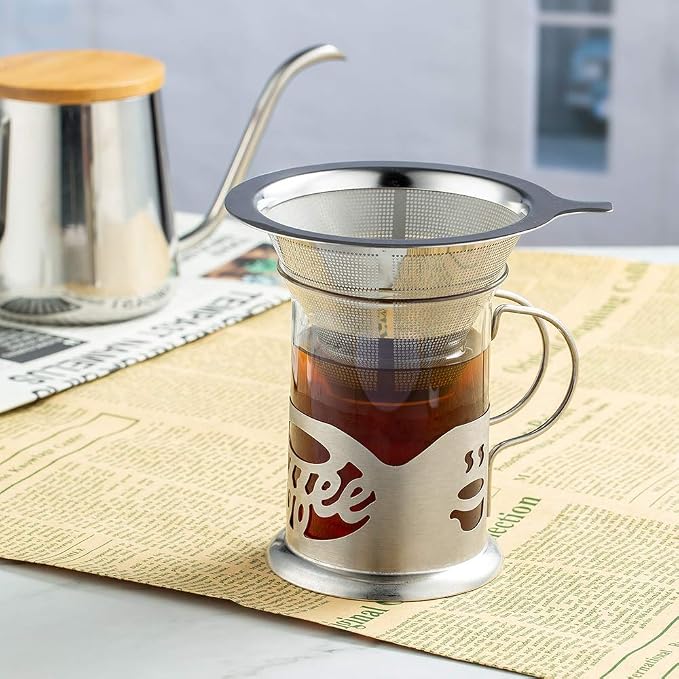 ANNMEXX Upgraded Pour Over Coffee Filter, Coffee Dripper, Paperless Mess Stainless Steel Coffee Filter, Maker One to Two Cup Coffee, Easy to Use and Clean (1-2Cups)